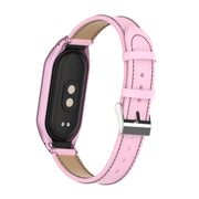 For Xiaomi Mi Band 8 Integrated Metal Case + Microfiber Sewing Leather Watch Band(Pink)