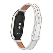For Xiaomi Mi Band 8 Integrated Metal Case + Double Nail Microfiber Leather Watch Band(White)