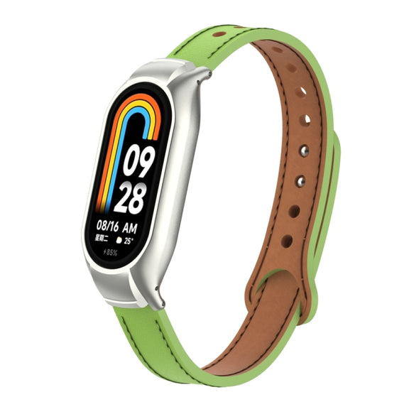 For Xiaomi Mi Band 8 Integrated Metal Case + Double Nail Microfiber Leather Watch Band(Grass Green)