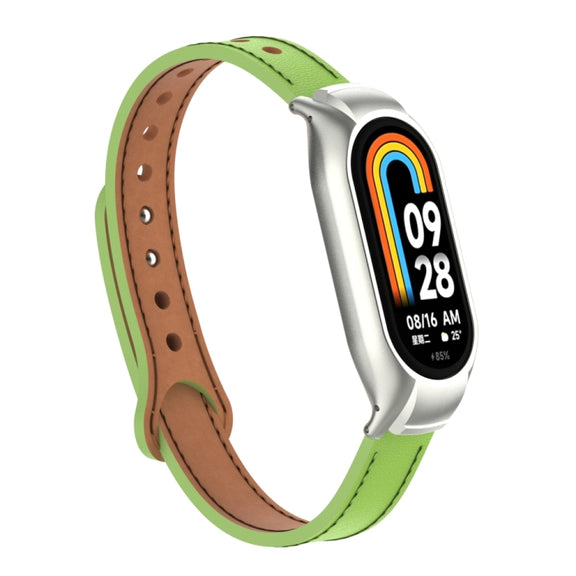 For Xiaomi Mi Band 8 Integrated Metal Case + Double Nail Microfiber Leather Watch Band(Grass Green)