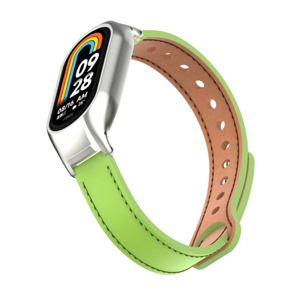 For Xiaomi Mi Band 8 Integrated Metal Case + Double Nail Microfiber Leather Watch Band(Grass Green)