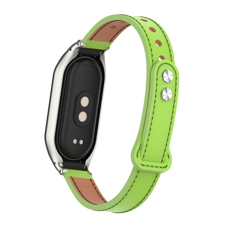 For Xiaomi Mi Band 8 Integrated Metal Case + Double Nail Microfiber Leather Watch Band(Grass Green)