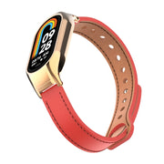 For Xiaomi Mi Band 8 Integrated Metal Case + Double Nail Microfiber Leather Watch Band(Red)