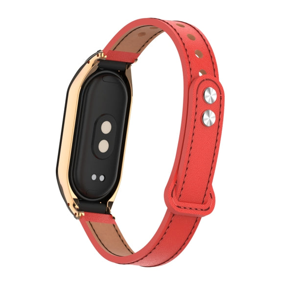 For Xiaomi Mi Band 8 Integrated Metal Case + Double Nail Microfiber Leather Watch Band(Red)