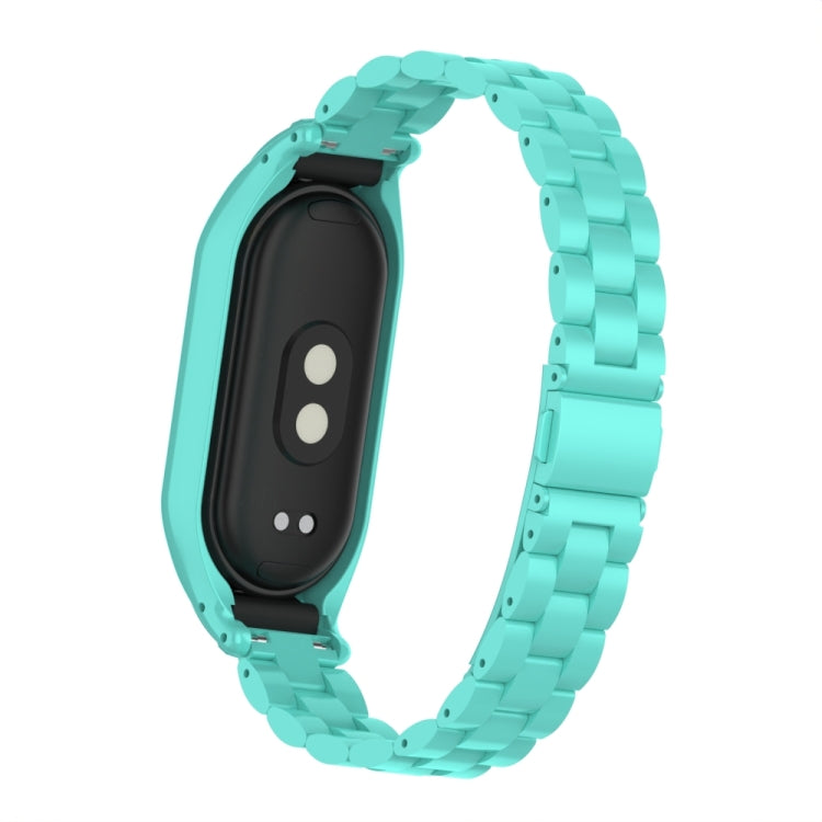 For Xiaomi Mi Band 8 Integrated Metal Case + Three-bead Watch Band(Tiffany Blue)