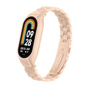 For Xiaomi Mi Band 8 Integrated Metal Case + Three-bead Watch Band(Milk Tea Color)