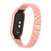For Xiaomi Mi Band 8 Integrated Metal Case + Three-bead Watch Band(Bright Pink)
