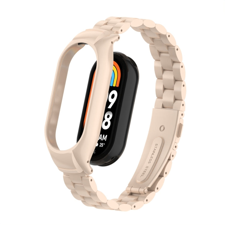 For Xiaomi Mi Band 8 Integrated Metal Case + Three-bead Watch Band(Lotus Pink)