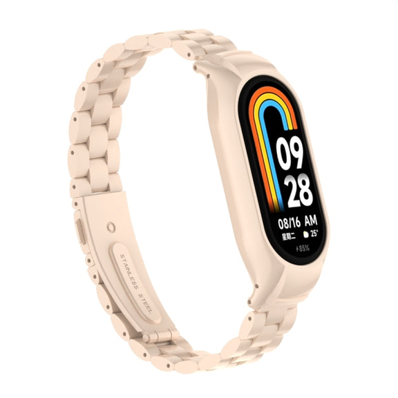 For Xiaomi Mi Band 8 Integrated Metal Case + Three-bead Watch Band(Lotus Pink)