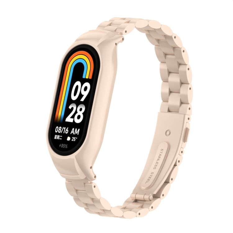For Xiaomi Mi Band 8 Integrated Metal Case + Three-bead Watch Band(Lotus Pink)