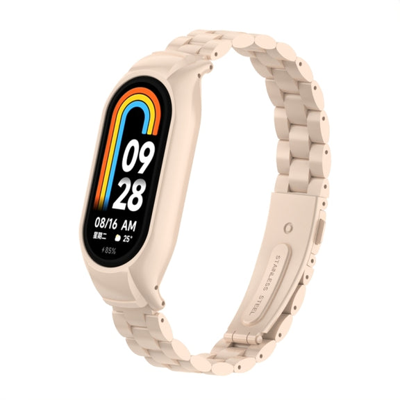 For Xiaomi Mi Band 8 Integrated Metal Case + Three-bead Watch Band(Lotus Pink)