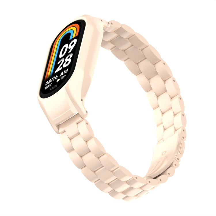 For Xiaomi Mi Band 8 Integrated Metal Case + Three-bead Watch Band(Lotus Pink)