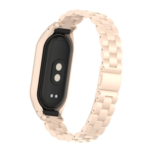 For Xiaomi Mi Band 8 Integrated Metal Case + Three-bead Watch Band(Lotus Pink)