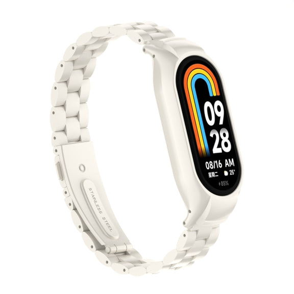 For Xiaomi Mi Band 8 Integrated Metal Case + Three-bead Watch Band(Beige)