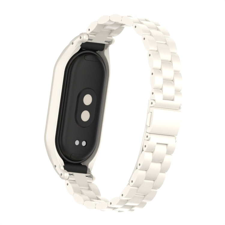 For Xiaomi Mi Band 8 Integrated Metal Case + Three-bead Watch Band(Beige)