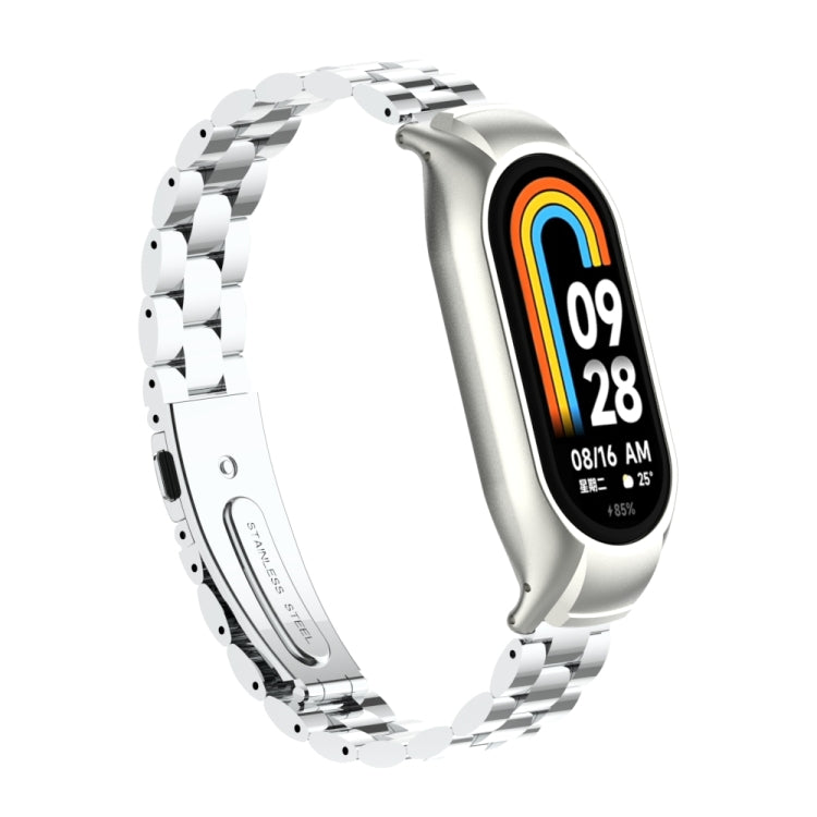 For Xiaomi Mi Band 8 Integrated Metal Case + Three-bead Watch Band(Silver)