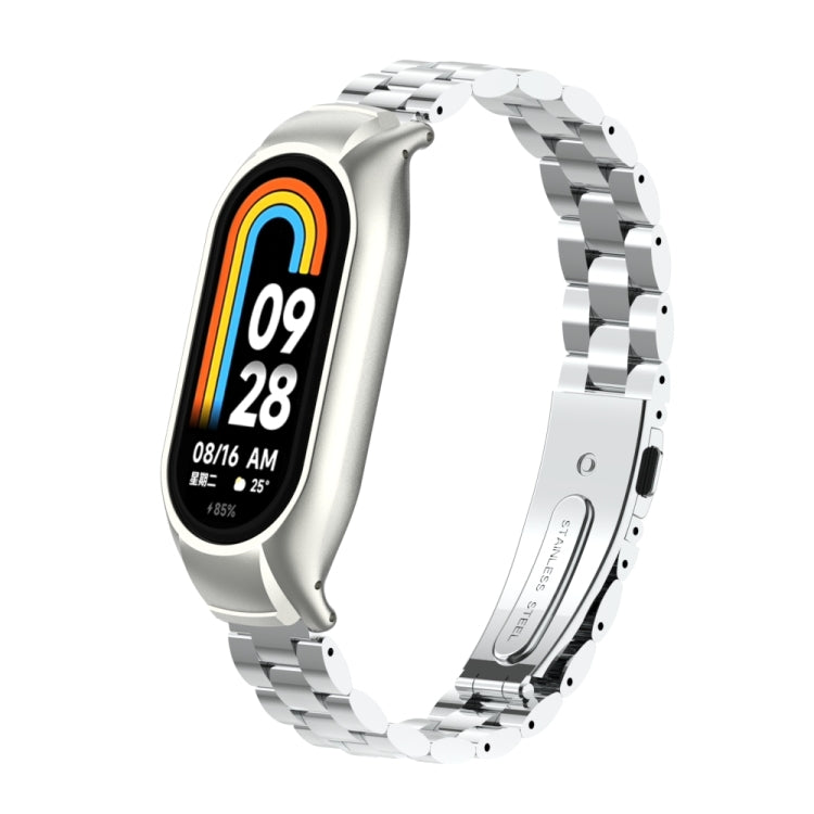 For Xiaomi Mi Band 8 Integrated Metal Case + Three-bead Watch Band(Silver)