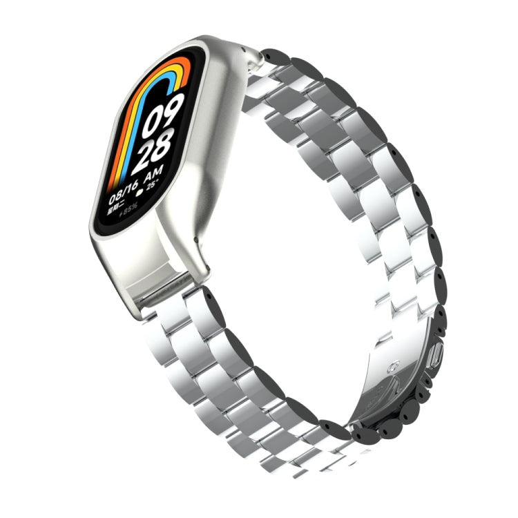 For Xiaomi Mi Band 8 Integrated Metal Case + Three-bead Watch Band(Silver)