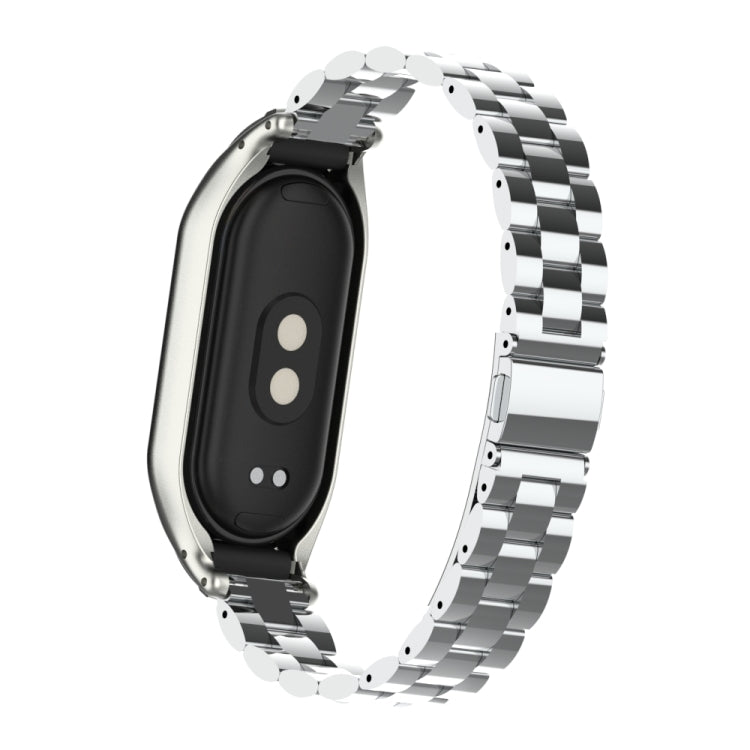 For Xiaomi Mi Band 8 Integrated Metal Case + Three-bead Watch Band(Silver)