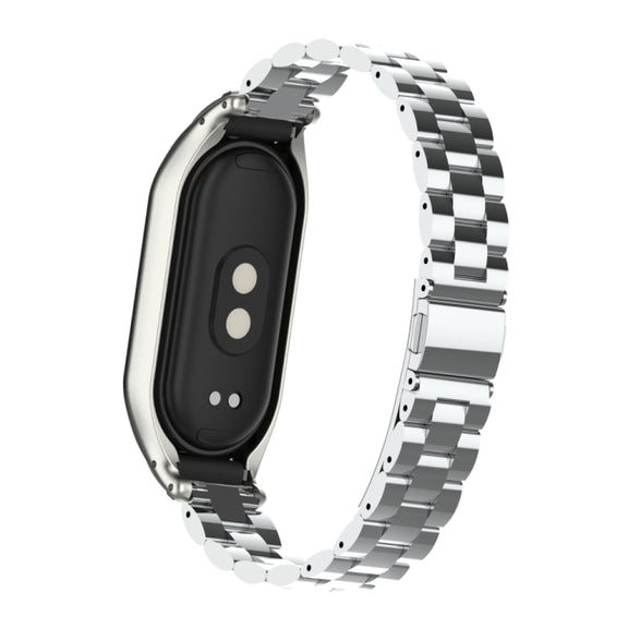 For Xiaomi Mi Band 8 Integrated Metal Case + Three-bead Watch Band(Silver)