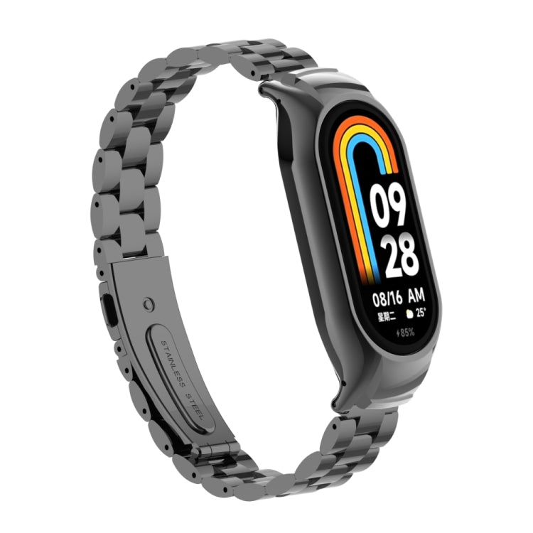 For Xiaomi Mi Band 8 Integrated Metal Case + Three-bead Watch Band(Black)