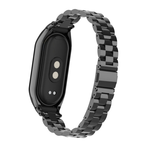 For Xiaomi Mi Band 8 Integrated Metal Case + Three-bead Watch Band(Black)