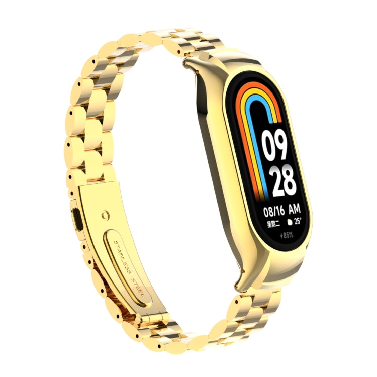 For Xiaomi Mi Band 8 Integrated Metal Case + Three-bead Watch Band(Gold)