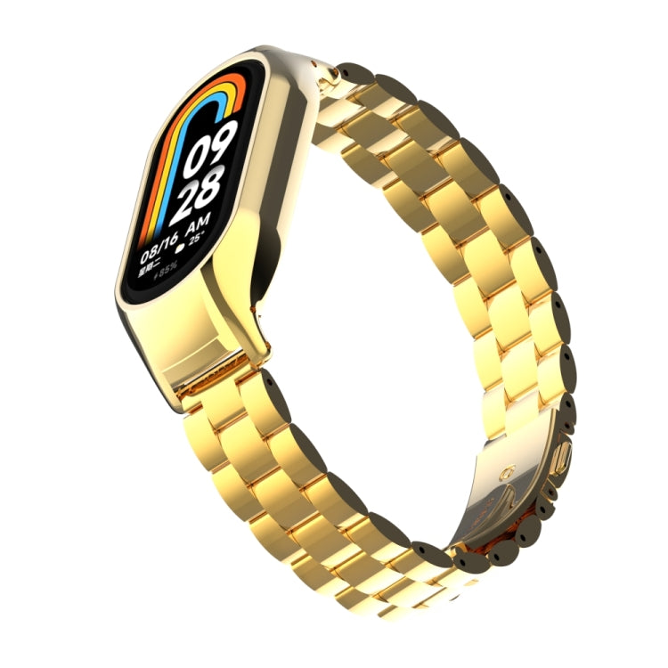 For Xiaomi Mi Band 8 Integrated Metal Case + Three-bead Watch Band(Gold)