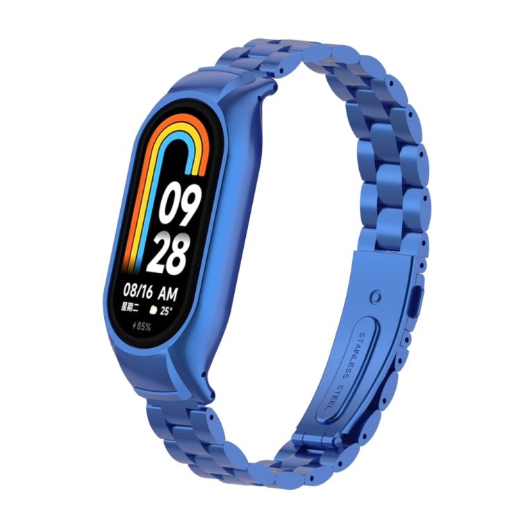 For Xiaomi Mi Band 8 Integrated Metal Case + Three-bead Watch Band(Blue)