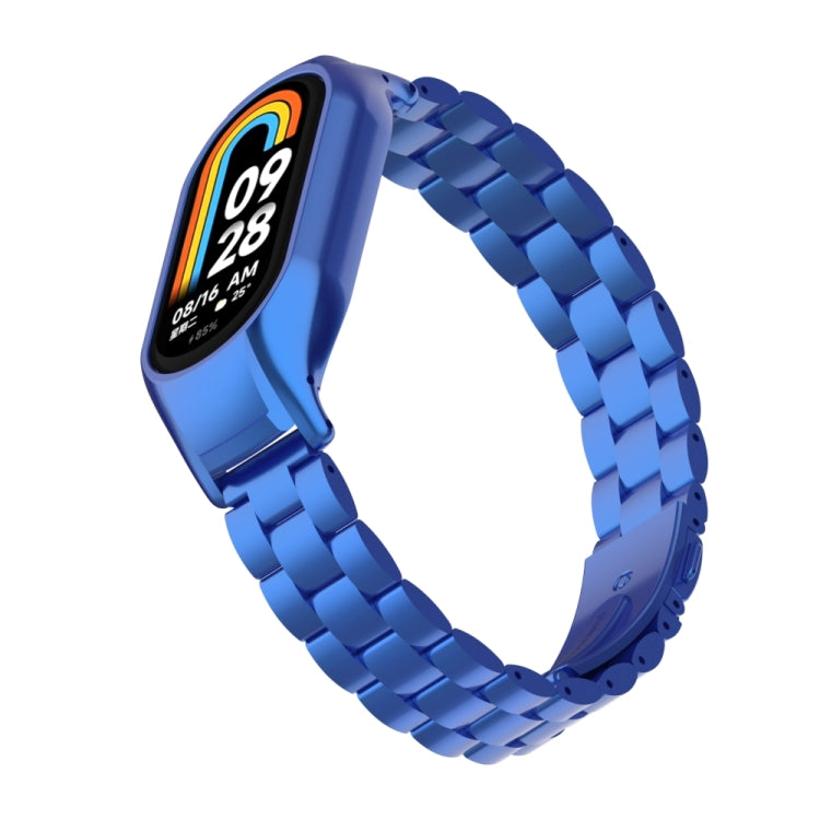 For Xiaomi Mi Band 8 Integrated Metal Case + Three-bead Watch Band(Blue)