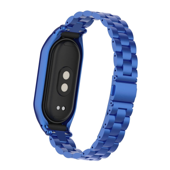 For Xiaomi Mi Band 8 Integrated Metal Case + Three-bead Watch Band(Blue)