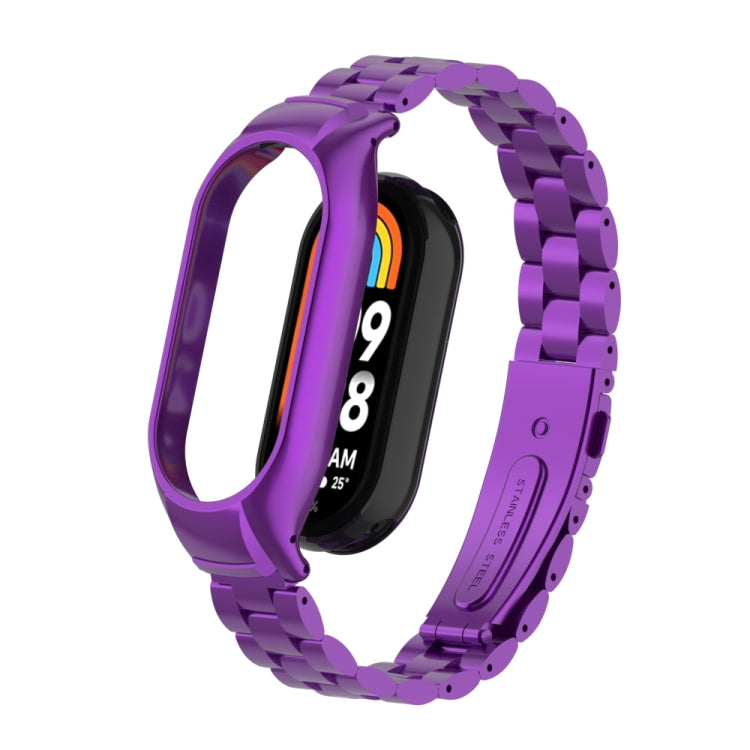 For Xiaomi Mi Band 8 Integrated Metal Case + Three-bead Watch Band(Purple)