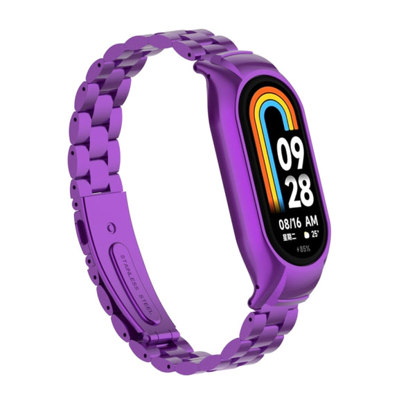 For Xiaomi Mi Band 8 Integrated Metal Case + Three-bead Watch Band(Purple)