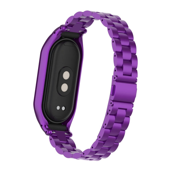 For Xiaomi Mi Band 8 Integrated Metal Case + Three-bead Watch Band(Purple)