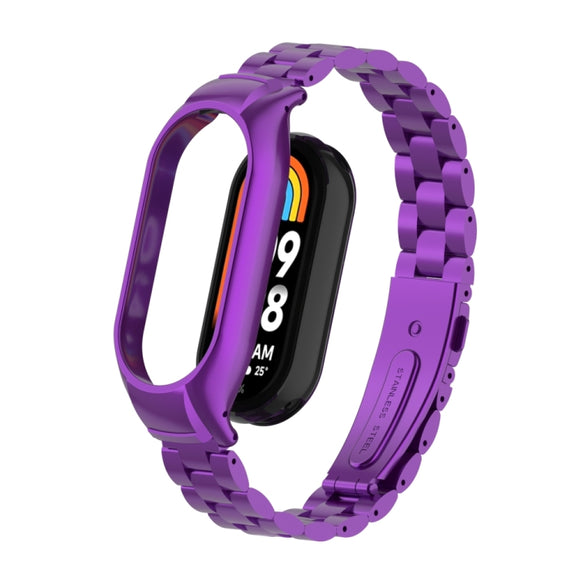 For Xiaomi Mi Band 8 Integrated Metal Case + Three-bead Watch Band(Purple)