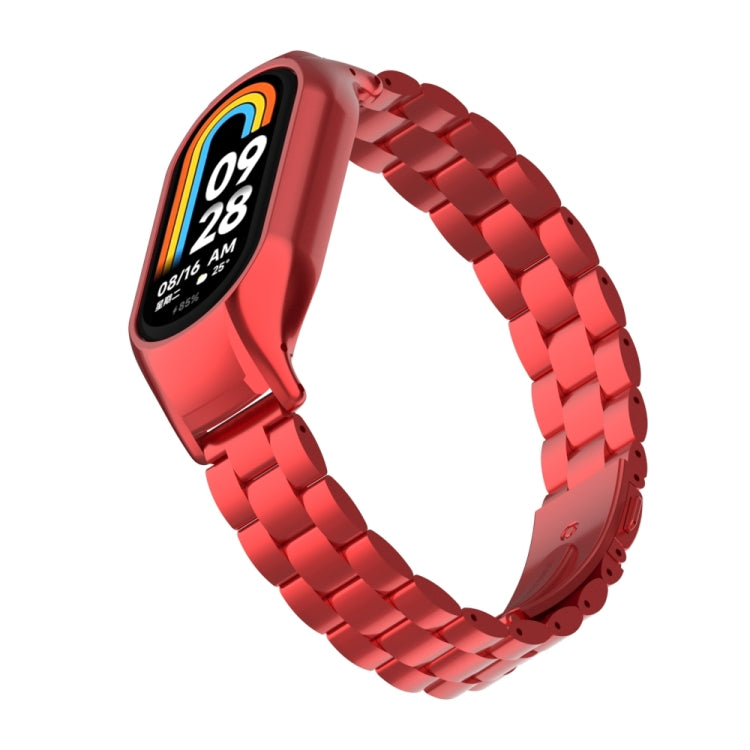 For Xiaomi Mi Band 8 Integrated Metal Case + Three-bead Watch Band(Red)