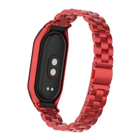 For Xiaomi Mi Band 8 Integrated Metal Case + Three-bead Watch Band(Red)