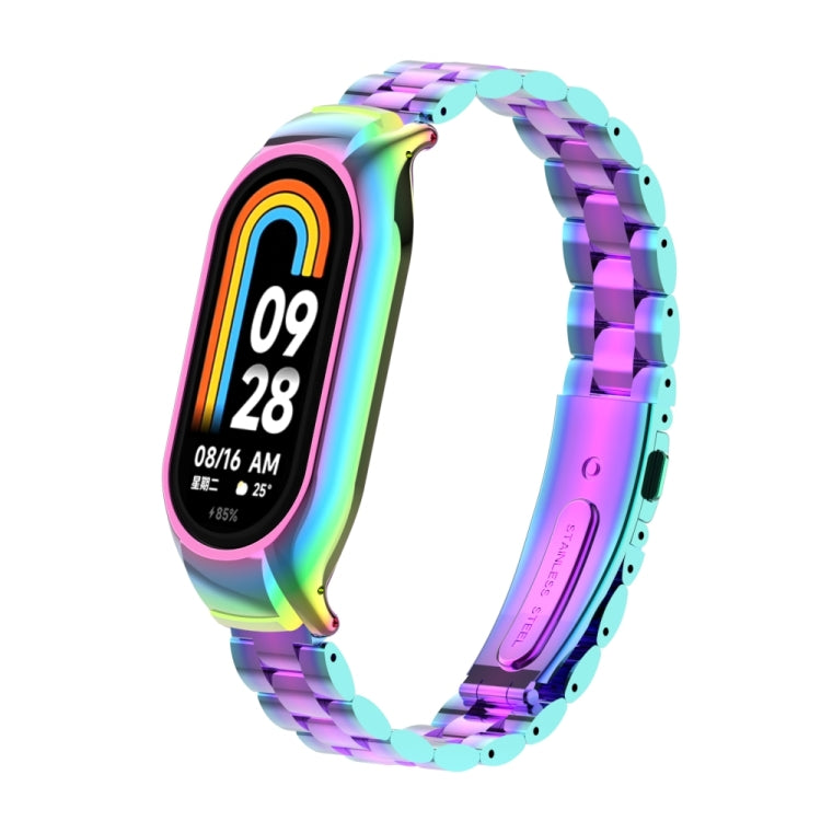 For Xiaomi Mi Band 8 Integrated Metal Case + Three-bead Watch Band(Colorful)