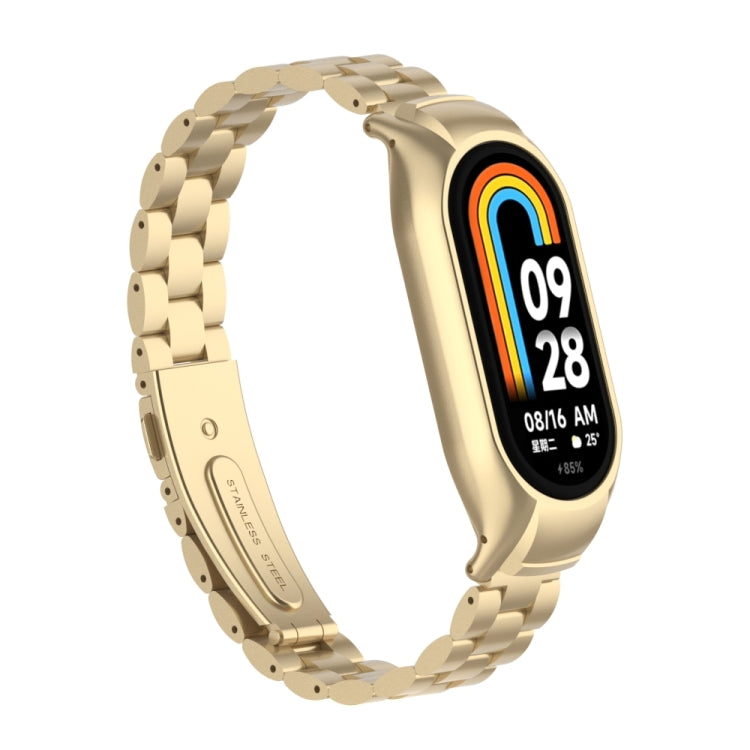 For Xiaomi Mi Band 8 Integrated Metal Case + Three-bead Watch Band(Retro Gold)