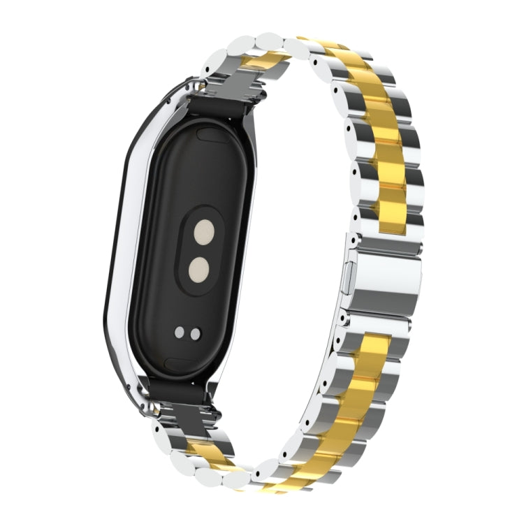 For Xiaomi Mi Band 8 Integrated Metal Case + Three-bead Watch Band(Silver+Gold)