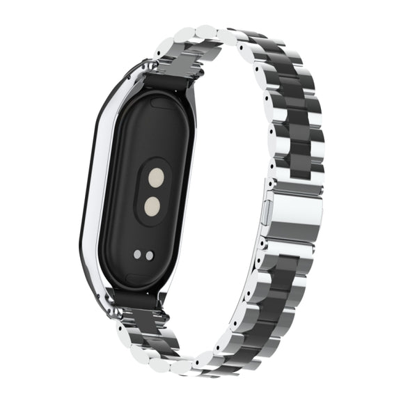 For Xiaomi Mi Band 8 Integrated Metal Case + Three-bead Watch Band(Silver+Black)