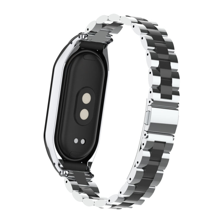 For Xiaomi Mi Band 8 Integrated Metal Case + Three-bead Watch Band(Silver+Black)