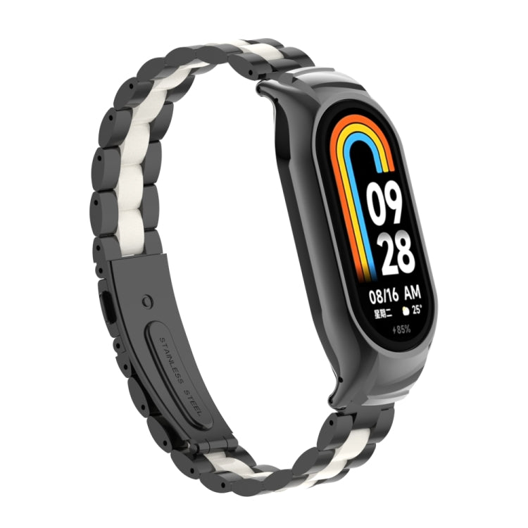 For Xiaomi Mi Band 8 Integrated Metal Case + Three-bead Watch Band(Black+White)