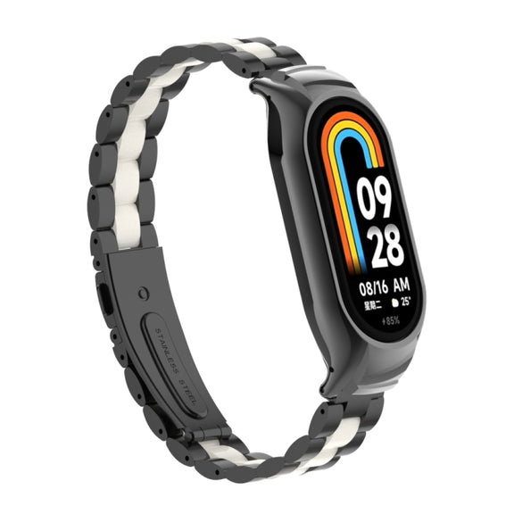 For Xiaomi Mi Band 8 Integrated Metal Case + Three-bead Watch Band(Black+White)