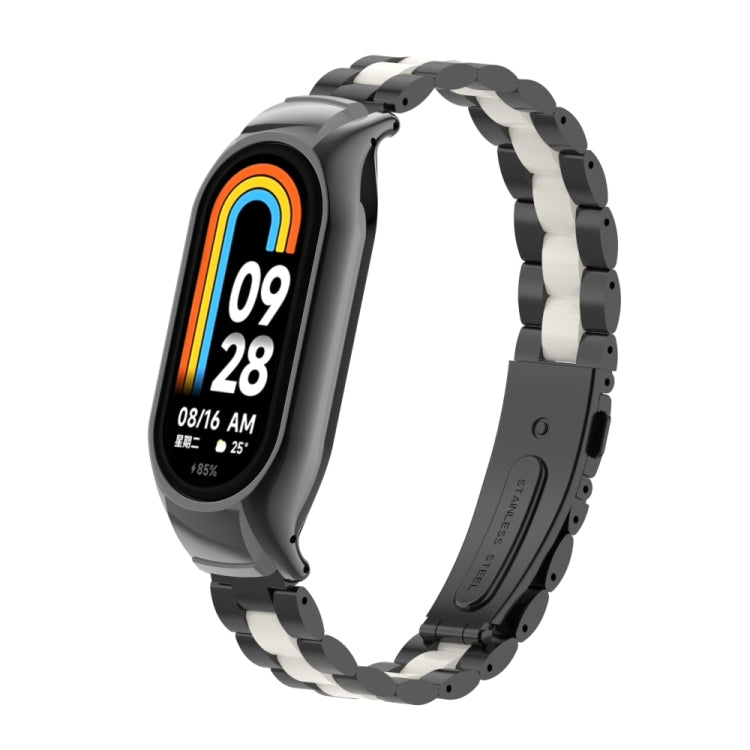 For Xiaomi Mi Band 8 Integrated Metal Case + Three-bead Watch Band(Black+White)