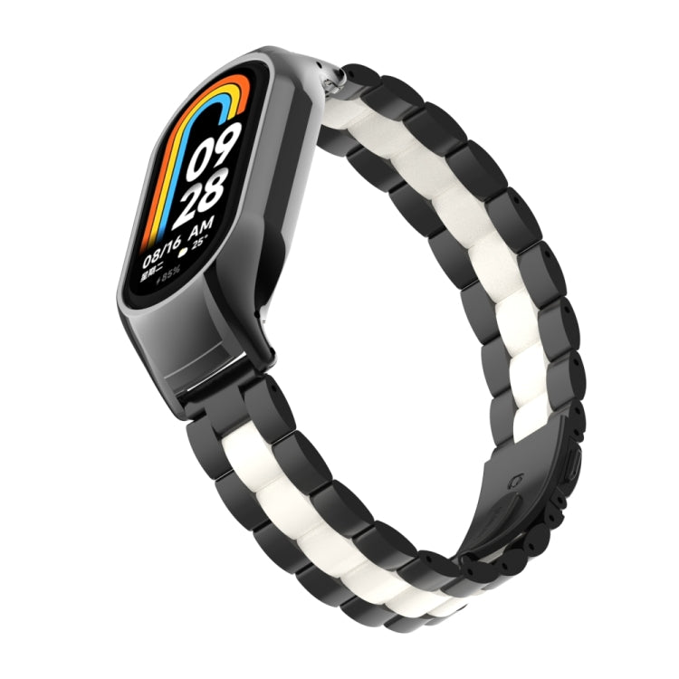 For Xiaomi Mi Band 8 Integrated Metal Case + Three-bead Watch Band(Black+White)
