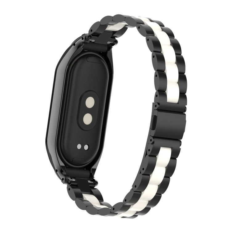 For Xiaomi Mi Band 8 Integrated Metal Case + Three-bead Watch Band(Black+White)