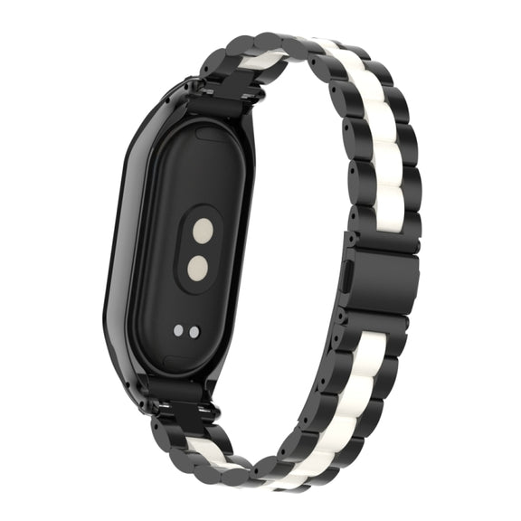 For Xiaomi Mi Band 8 Integrated Metal Case + Three-bead Watch Band(Black+White)