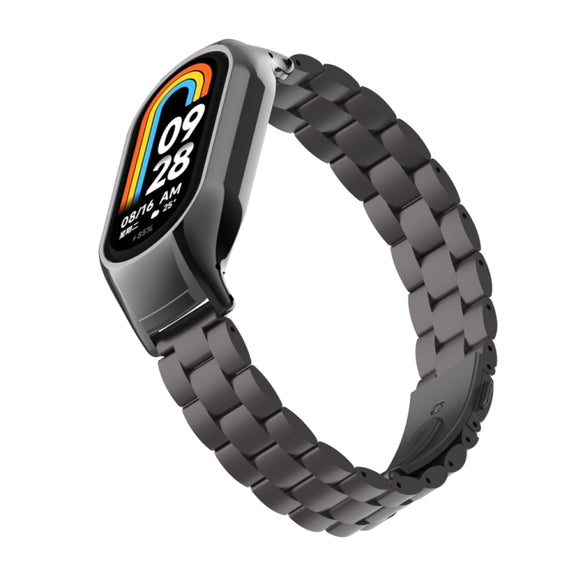 For Xiaomi Mi Band 8 Integrated Metal Case + Three-bead Watch Band(Elegant Black)