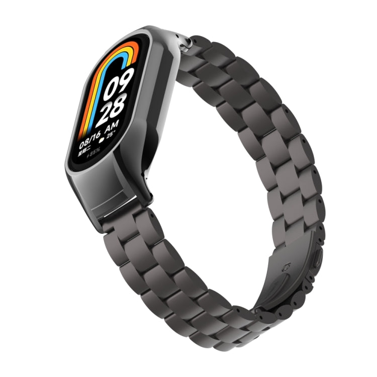 For Xiaomi Mi Band 8 Integrated Metal Case + Three-bead Watch Band(Elegant Black)